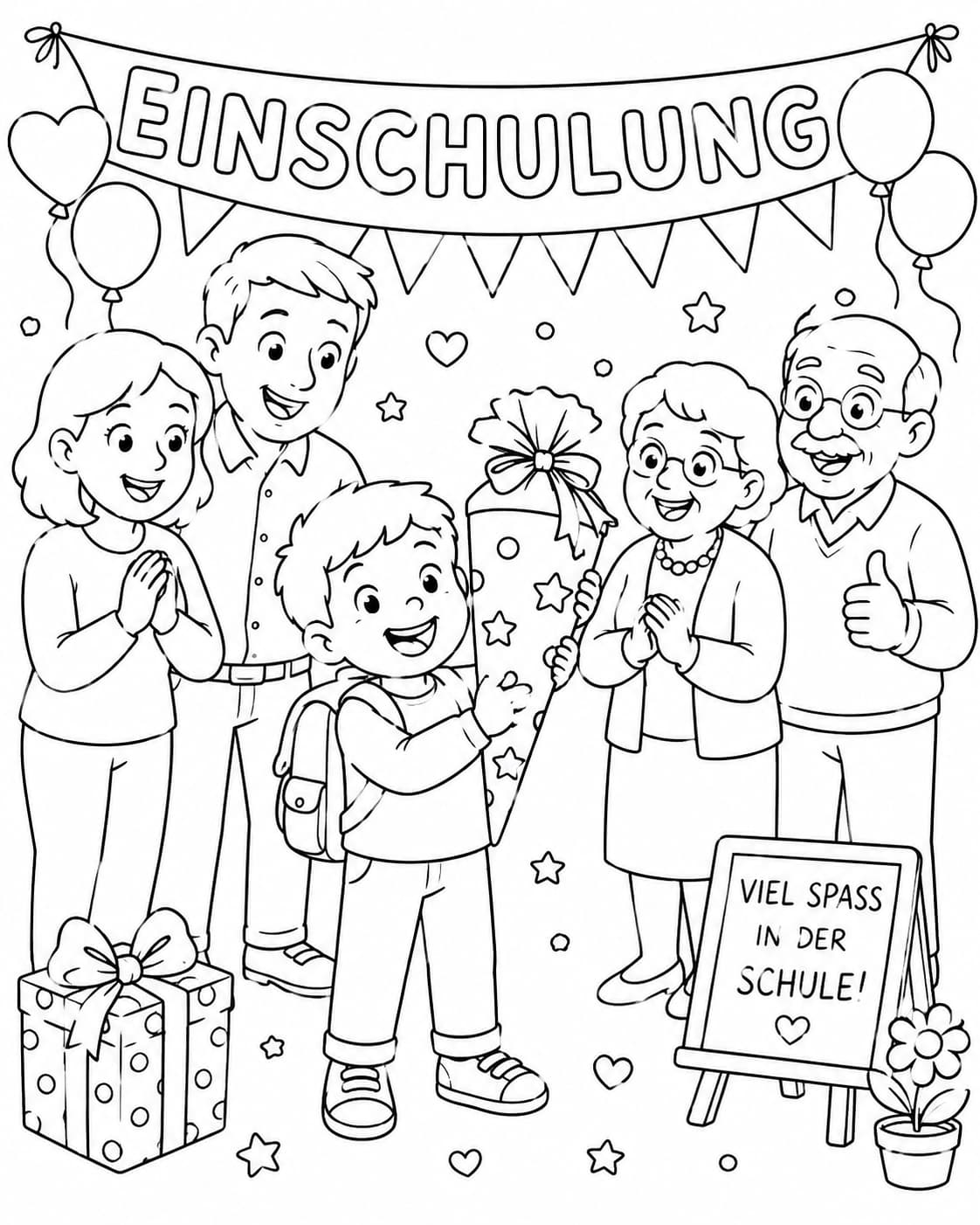 Einschulung Motiv 10 als kostenloses Ausmalbild für Kinder
